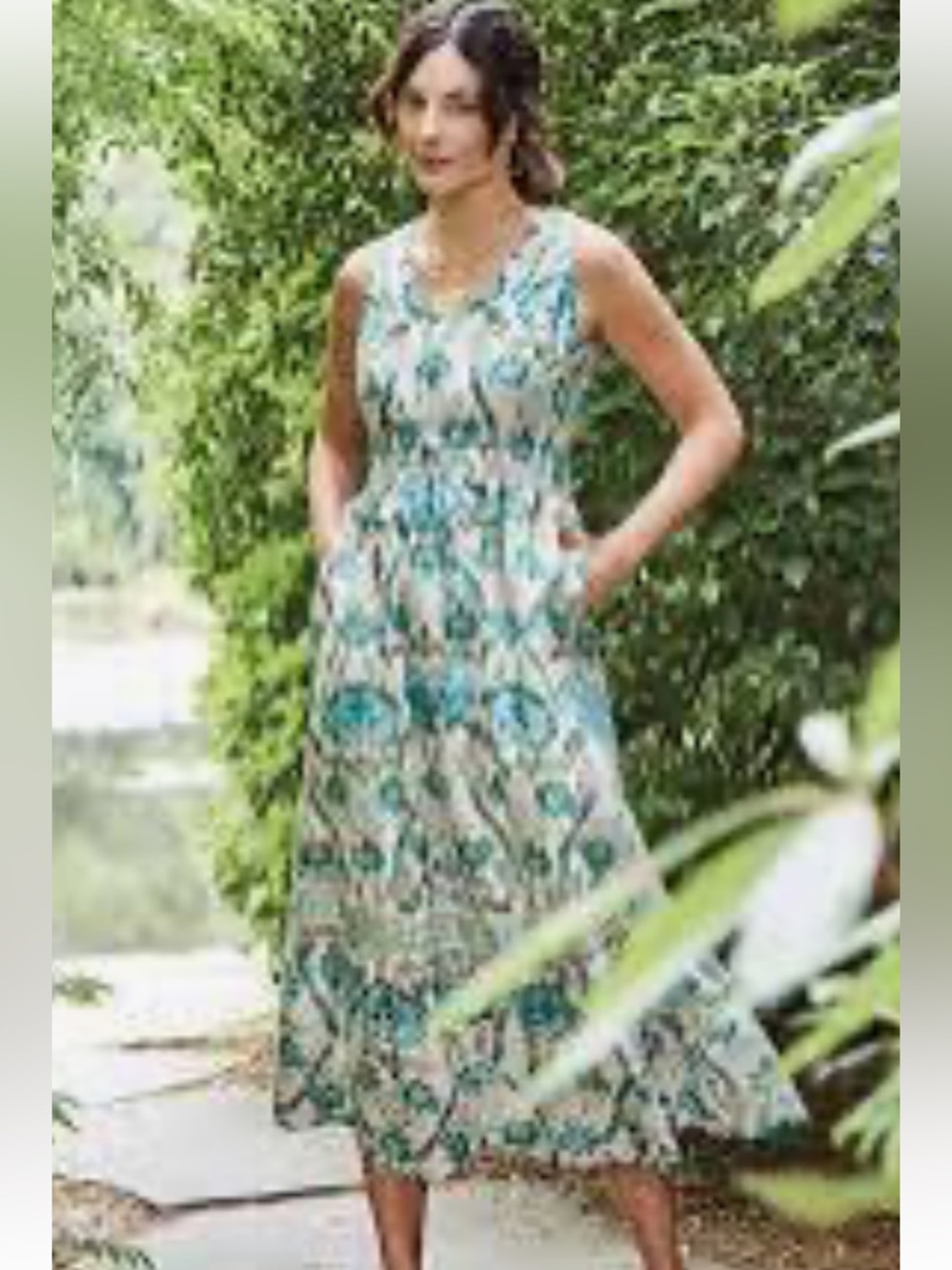 Spartina 449 Justine Midi Cream Dress with Teal Floral Print